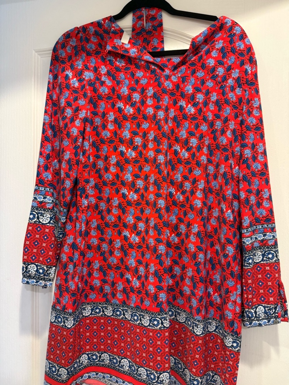 Loft Red & Blue Floral Long Sleeve Shift Dress - Picture 5 of 7